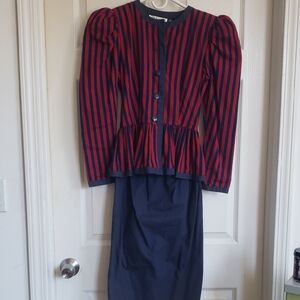 Vintage Leslie Lucks Striped Red and Black Midi Dress